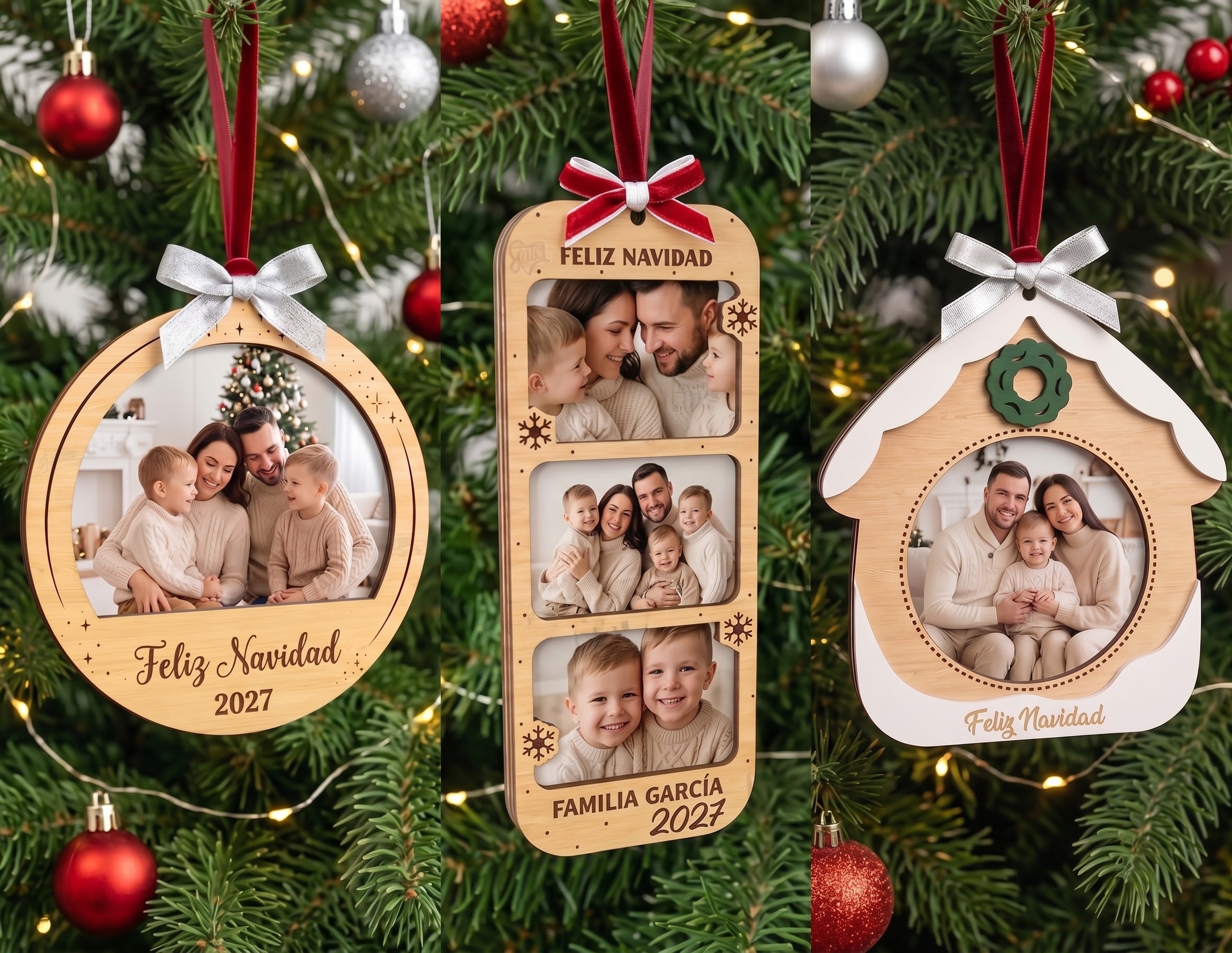 Bolas de Navidad Personalizadas con Foto en Madera