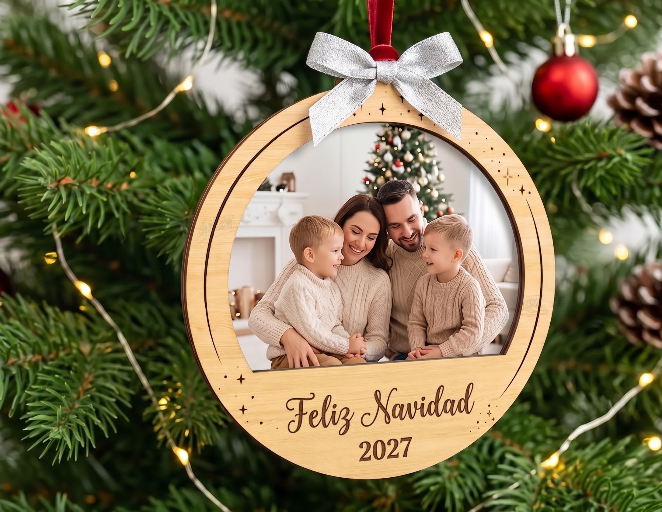 Bolas de Navidad Personalizadas con Foto en Madera - Imagen 4