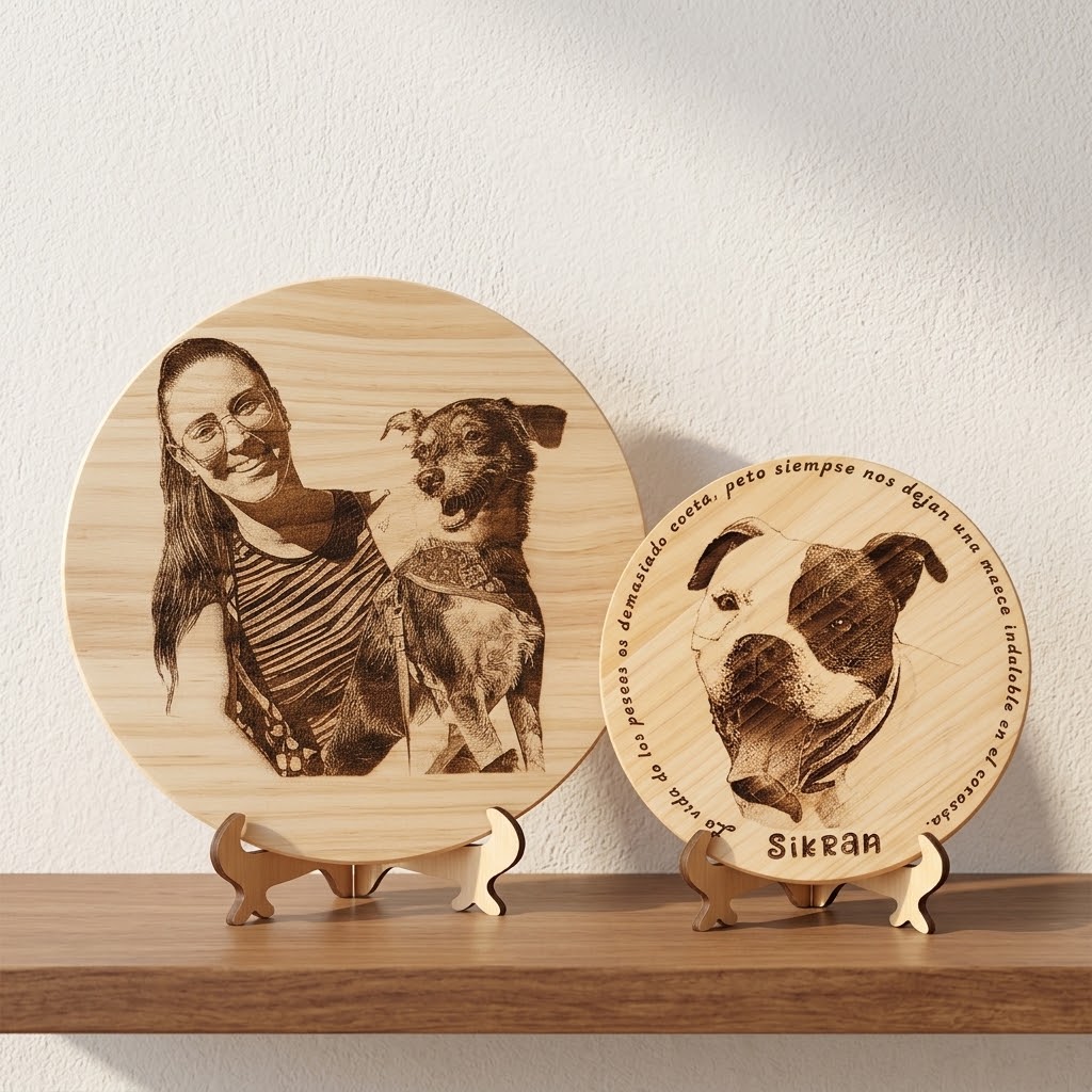Cuadro Redondo de Madera Personalizado con Foto Grabada a Láser