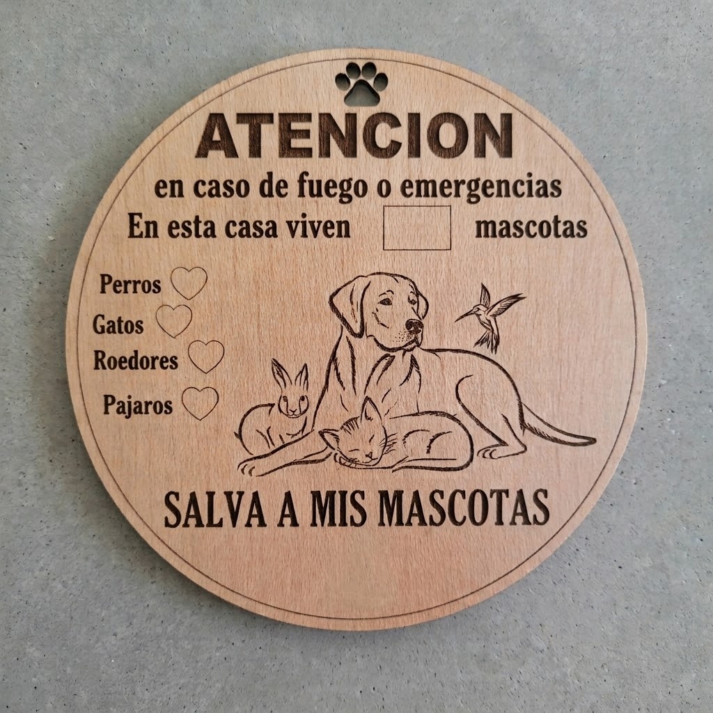 Cartel de Emergencia Madera "Salva a Mis Mascotas" Personalizado - Imagen 3
